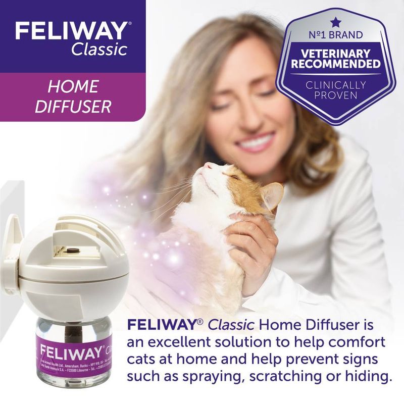 FELIWAY Classic Home Diffuser, veterinary recommended and clinically proven, helps comfort cats at home and prevent signs such as spraying, scratching or hiding.