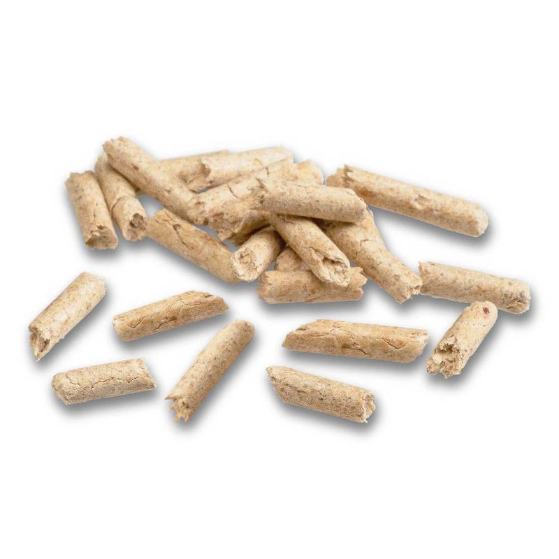 Several beige pellets made from compressed material, suitable as food or snack. Visible texture and crumbly surface.
