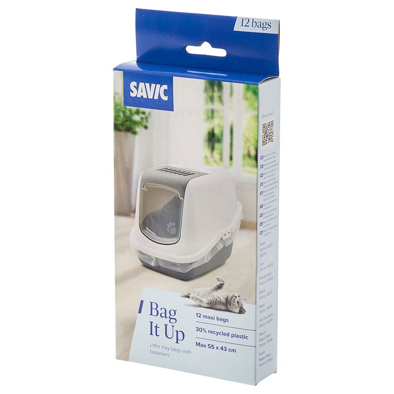 Savic Bag It Up, 12 maxi bags for cat litter trays, made from 30% recycled plastic, maximum size 55 x 43 cm.