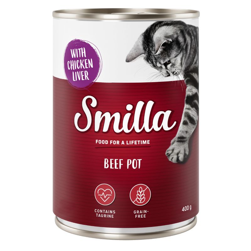 Smilla Beef Pot with chicken liver, contains taurine, grain-free, 400g.