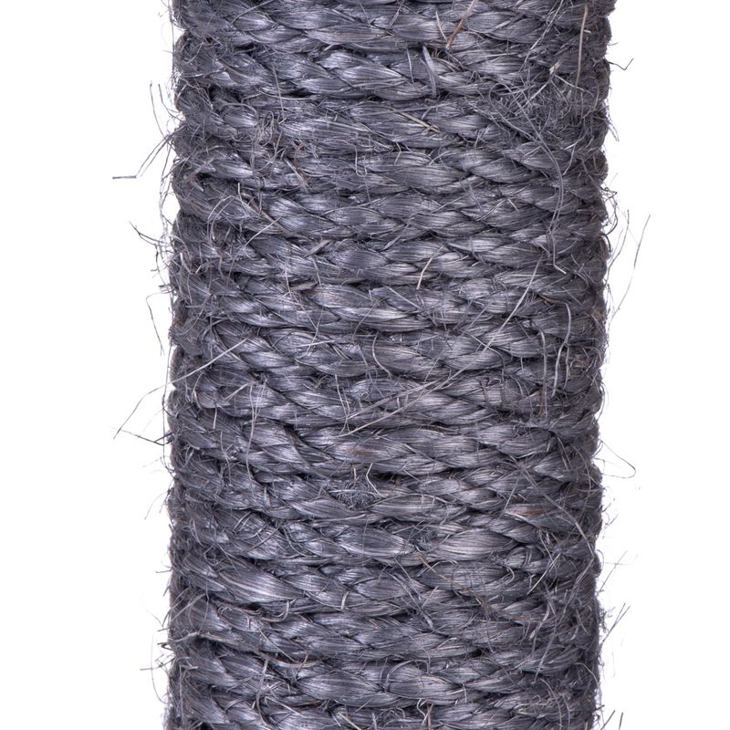 Close-up of a grey sisal rope, braided and robust.