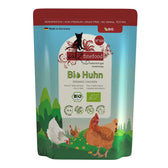 catz finefood Bio Chicken No. 503, monoprotein, high premium, grain-free, no animal testing, made in Germany, organic certified, 94% meat content, no added sugar.