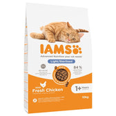 IAMS Light/Sterilised dry food with fresh chicken, 30% less fat, 84% animal protein, wheat free, for 1+ years, 10kg pack. No fillers, artificial colours, flavours or GMOs.