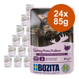 Bozita cat food with turkey, 24x85g, grain-free, FOS for easy digestion, Swedish natural ingredients, Made in Sweden.