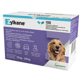 Zylkene, 100 capsules for oral administration. Helps dogs 15-60kg relax during temporary stress from loud noises, travel or vet visits.