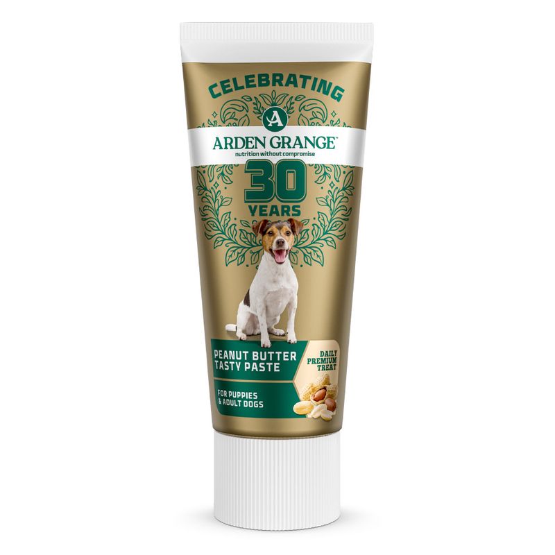 Arden Grange Peanut Butter Tasty Paste, 30th Anniversary Edition, for puppies and adult dogs, daily premium snack.