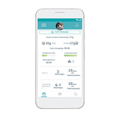 Smartphone display of a feeding app: consumed amount 112g, including 85g wet food and 27g dry food. Today 2 feedings, daily average 6-7 feedings.