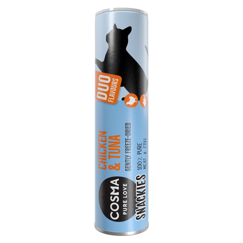Cosma Pure Love Snackies Duo Flavours Chicken & Tuna, gently freeze-dried, 100% pure meat and fish.