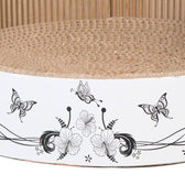 Scratching board with floral design and butterfly motifs, made of corrugated cardboard.