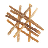 Several twisted chew snacks in various shades of brown, visible without packaging.