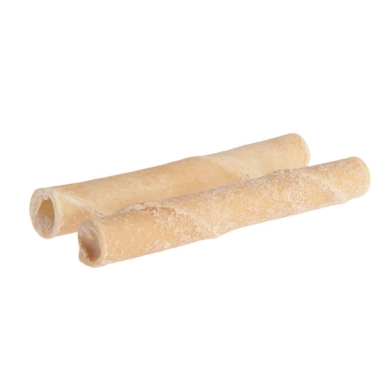 Two natural-coloured chew snacks in roll shape, suitable as dog chews.