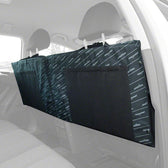 Protective cover for car seats with two pockets, attached to headrests. Black material with 'Kleinmetall' brand print.