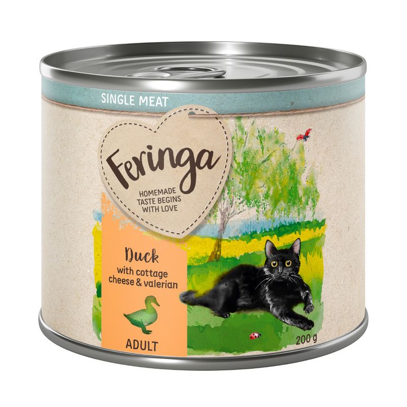 Feringa Single Meat Adult cat food, duck with cottage cheese and valerian, 200g can.