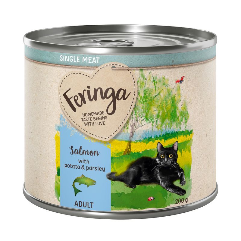 Feringa Single Meat Adult cat food, salmon with potato and parsley, 200g can.