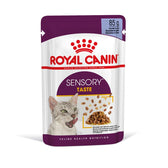 Sensory Taste chunks in jelly, 85g. Image shows food pieces and a cat next to the product name.