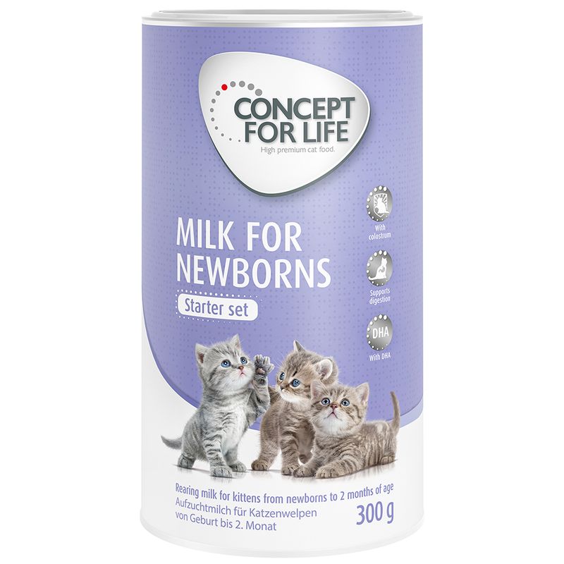 Concept for Life rearing milk for kittens from birth to 2 months, starter set, 300 g, with colostrum, supports digestion, contains DHA.