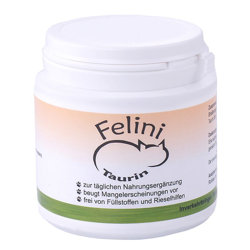 Felini Taurin, supplement for cats. For daily use, prevents deficiency symptoms, free from fillers and anti-caking agents.