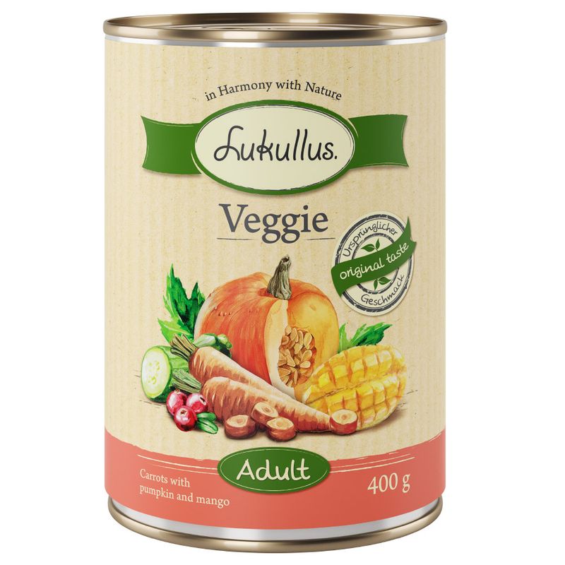 Lukullus Veggie Adult, carrots with pumpkin and mango, 400 g. Original taste, in Harmony with Nature.
