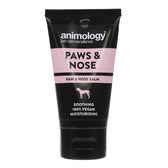 Paws & Nose paw and nose balm, soothing, 100% vegan, moisturising. Product tube with text: animology pet care excellence.