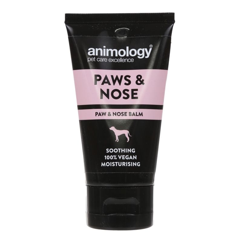 Paws & Nose paw and nose balm, soothing, 100% vegan, moisturising. Product tube with text: animology pet care excellence.