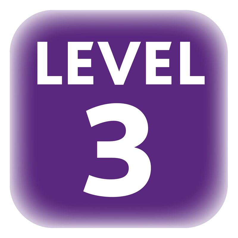 Level 3, white text on purple background.