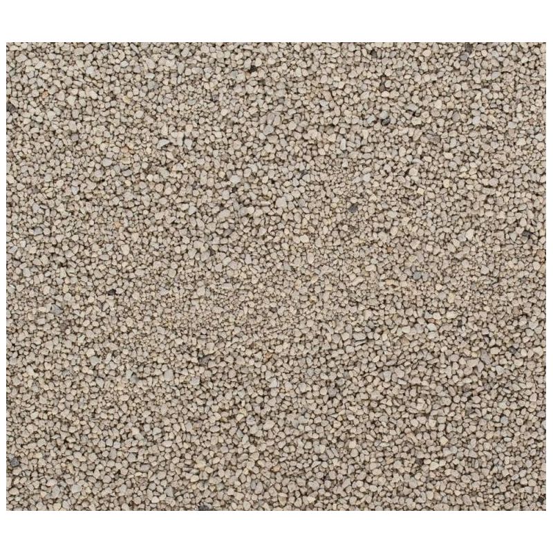 Close-up of grey, fine pebbles, possibly cat litter.