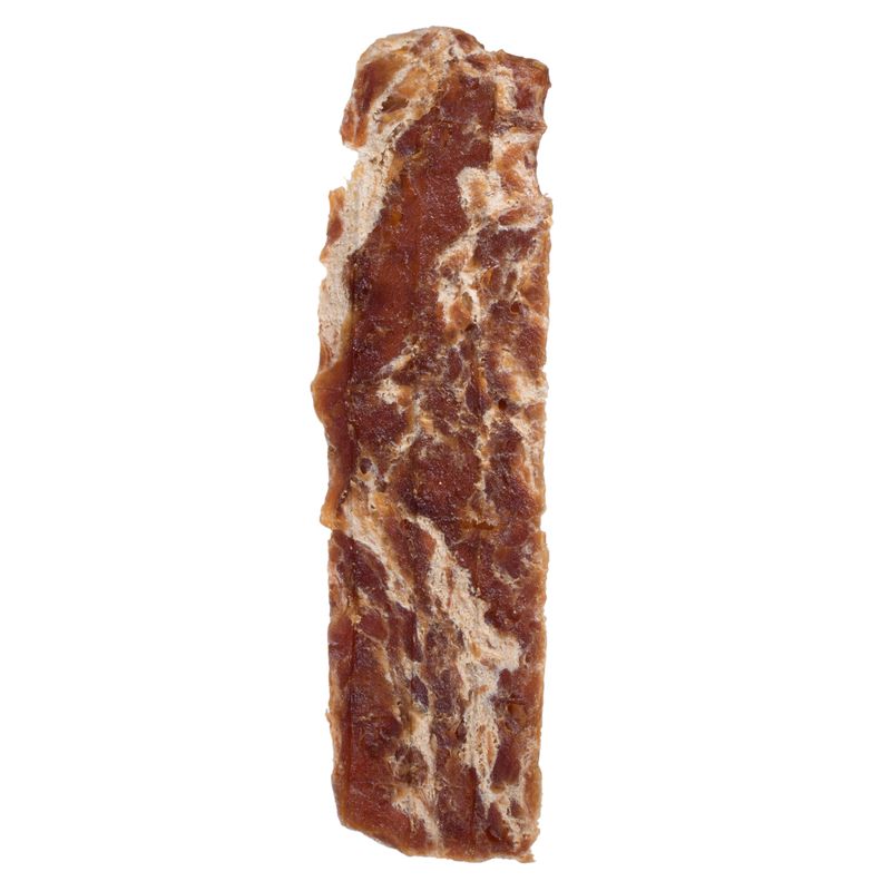 A single strip of dried meat, brown with light marbling.