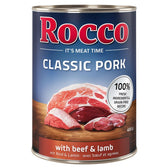 Rocco Classic Pork with beef & lamb, 100% fresh ingredients, grain-free recipe, 400g can.
