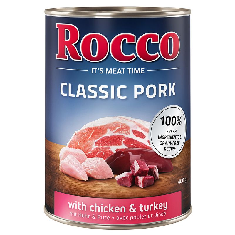 Rocco Classic Pork can, with chicken and turkey, 100% fresh ingredients, grain-free recipe, 400g.