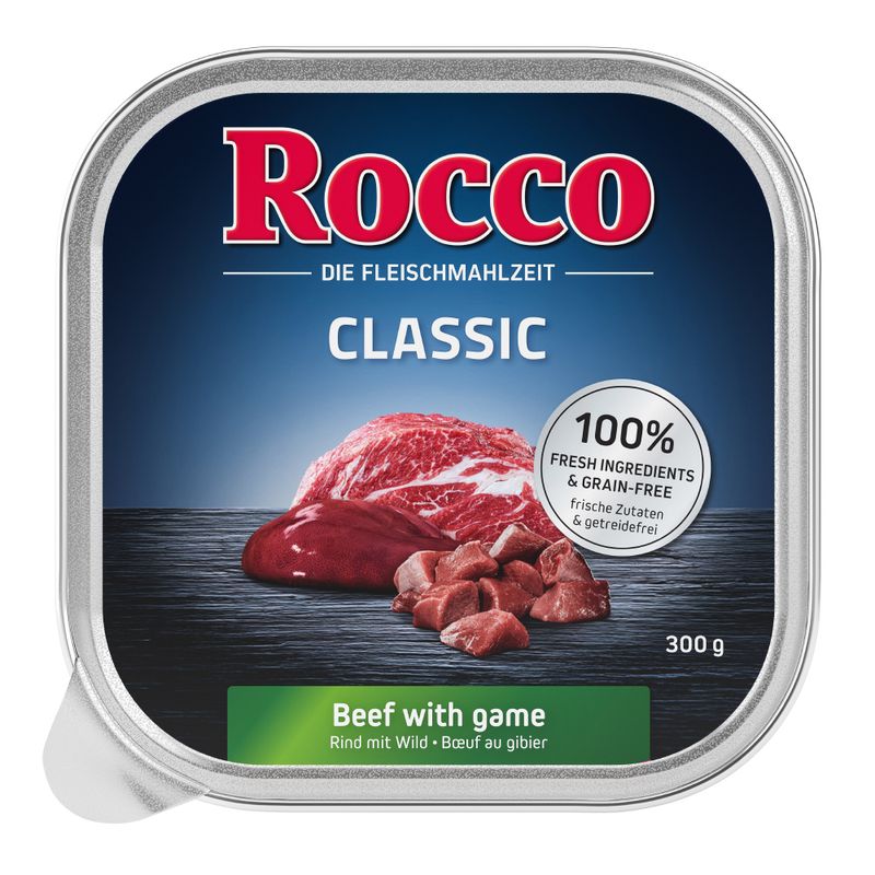Rocco Classic, beef with game, 300g. 100% fresh ingredients and grain-free.