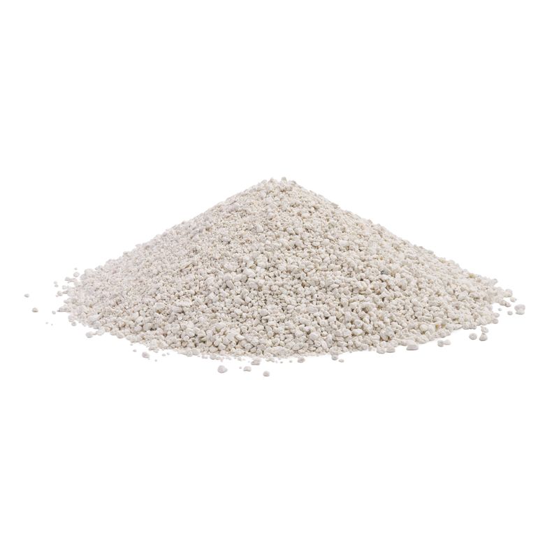 Pile of white, granular material, possibly cat litter or similar product.