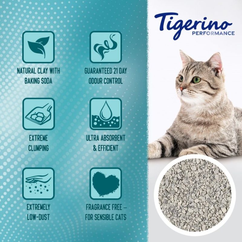 Product features: natural clay with baking soda, guaranteed 21 day odour control, extreme clumping, ultra absorbent and efficient, extremely low-dust, fragrance free for sensible cats.
