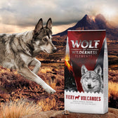 Wolf of Wilderness Elements Fiery Volcanoes. Single animal protein, fresh lamb, 100% grain-free recipe.