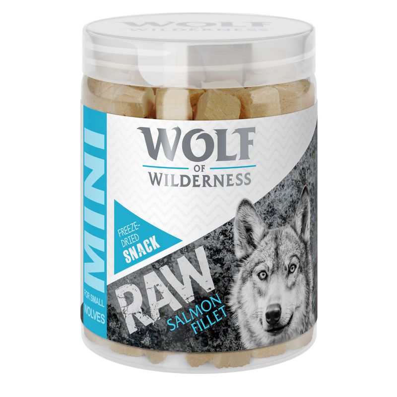 Wolf of Wilderness Mini RAW Salmon Fillet, freeze-dried snack for small dogs.