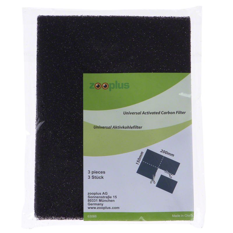 Universal activated carbon filter, size: 150mm x 200mm, pack of 3. AG, Sonnenstraße 15, 80331 München, Germany. Made in China.