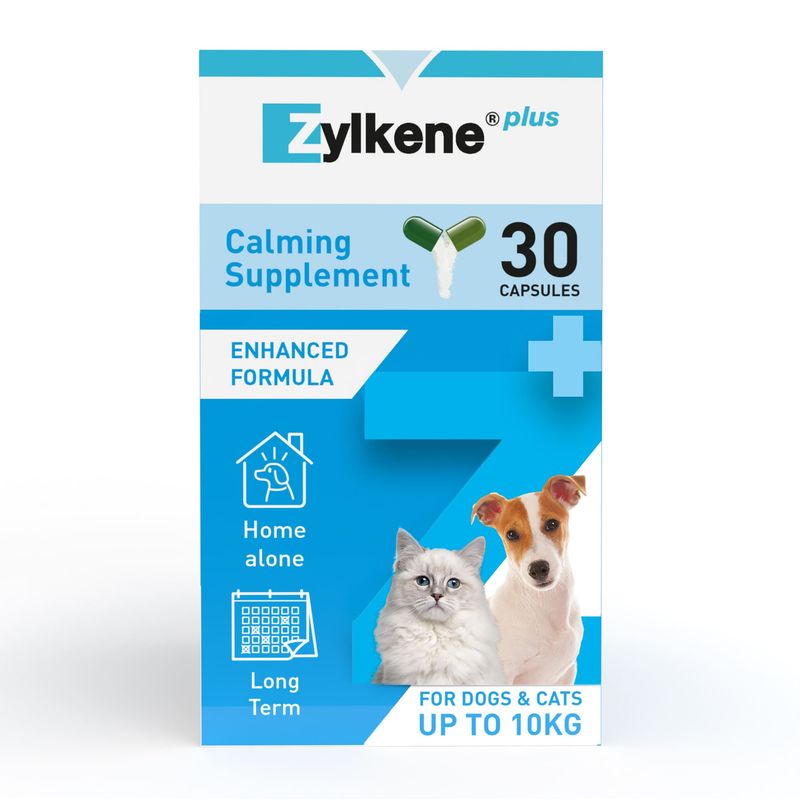 Zylkene plus Calming Supplement, 30 capsules, Enhanced Formula, Home alone, Long Term, for dogs and cats up to 10 kg